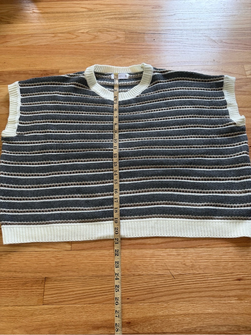 Soft, Knit Striped Crewneck Sweater in Cream & Gray - Picture 7 of 8